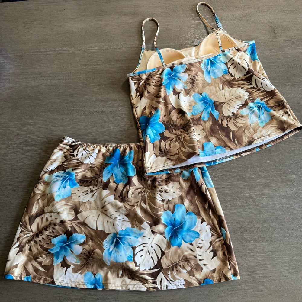 Vintage Skirt Set Tankini Swimsuit Tropical Floral S - Picture 3 of 10